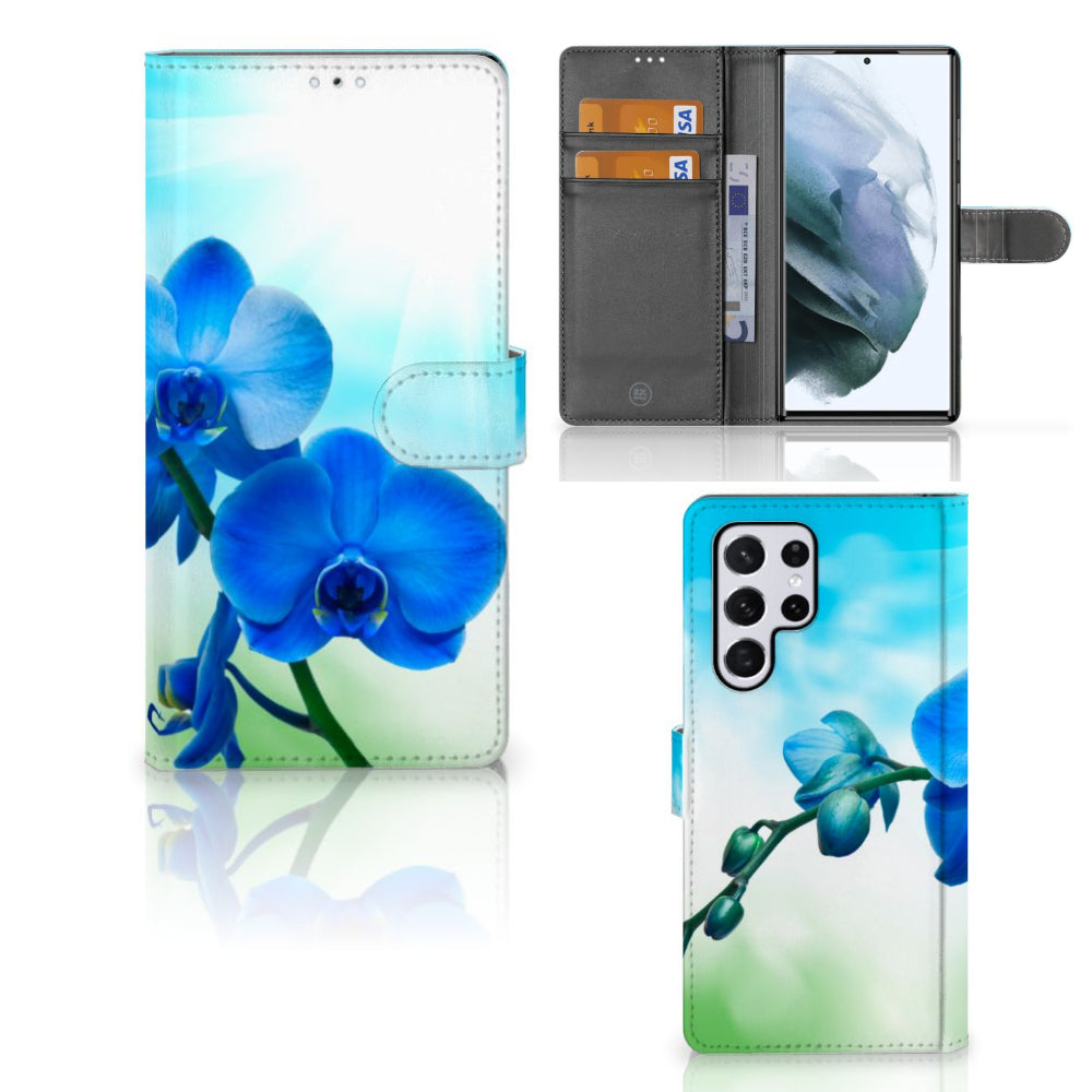 Samsung Galaxy S22 Ultra Hoesje Orchidee Blauw - Cadeau voor je Moeder