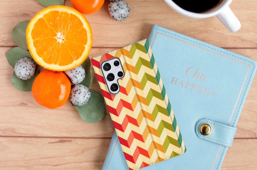 Samsung Galaxy S22 Ultra Hoesje met Magneet Zigzag Multi Color - B2C Telecom