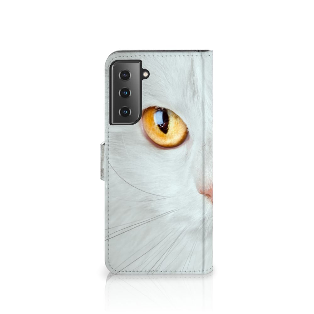 Samsung Galaxy S21 Plus Telefoonhoesje met Pasjes Witte Kat