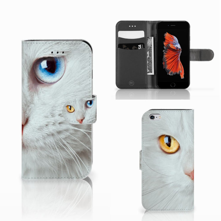 Apple iPhone 6 | 6s Telefoonhoesje met Pasjes Witte Kat