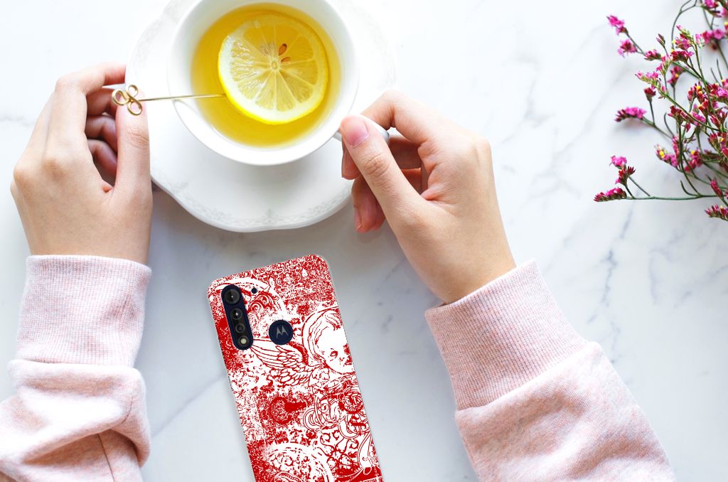Silicone Back Case Motorola Moto G8 Power Lite Angel Skull Rood B2C Telecom