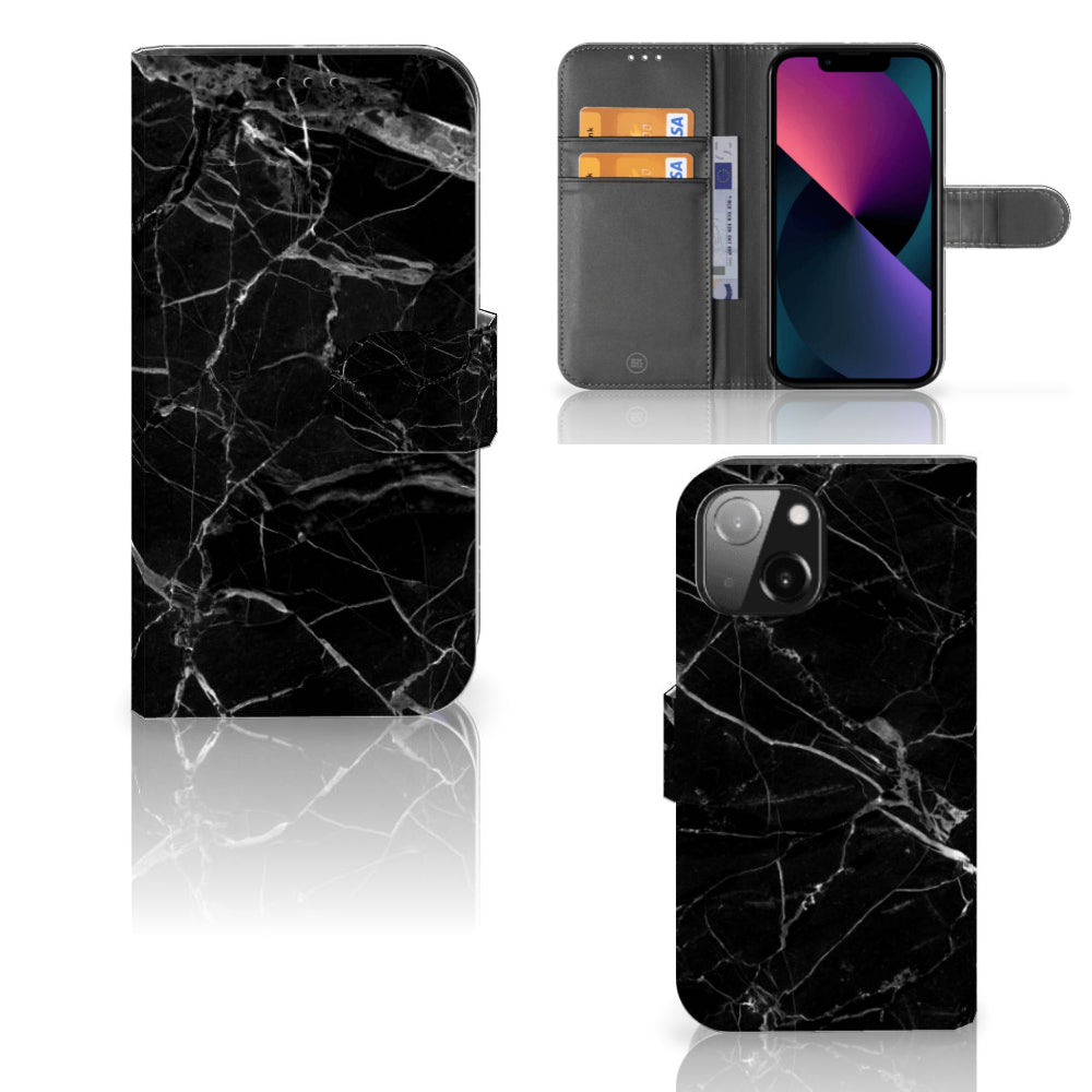 iPhone 13 Mini Bookcase Marmer Zwart - Origineel Cadeau Vader