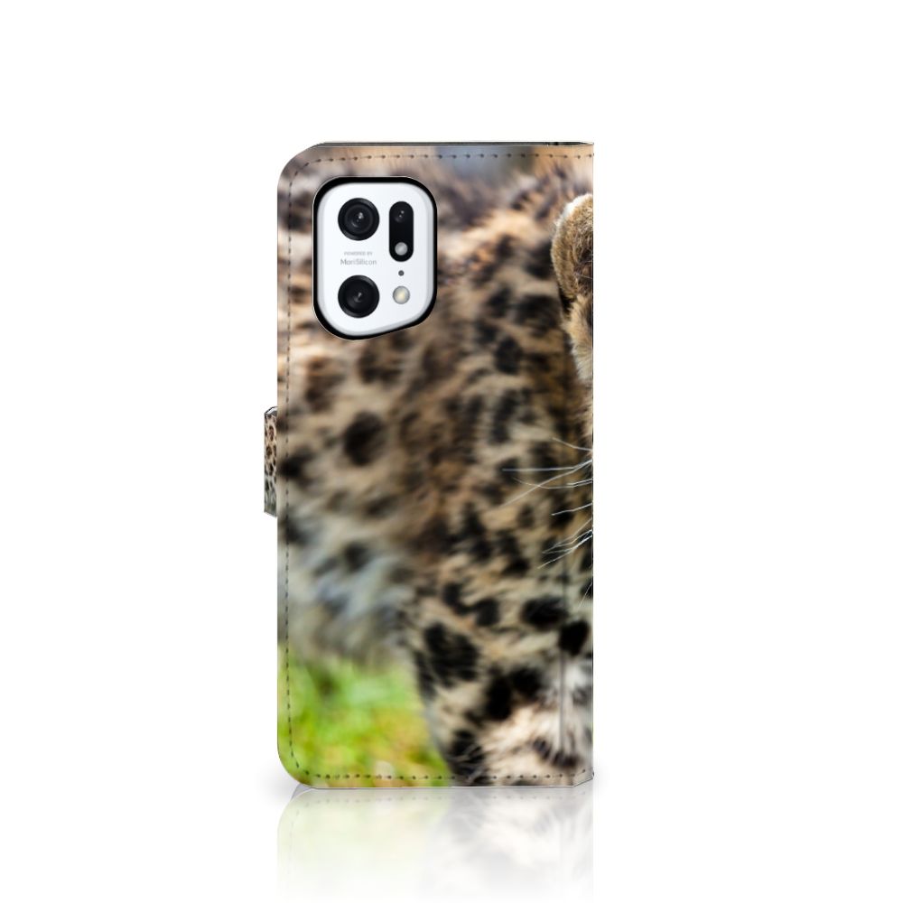 OPPO Find X5 Pro Telefoonhoesje met Pasjes Baby Luipaard
