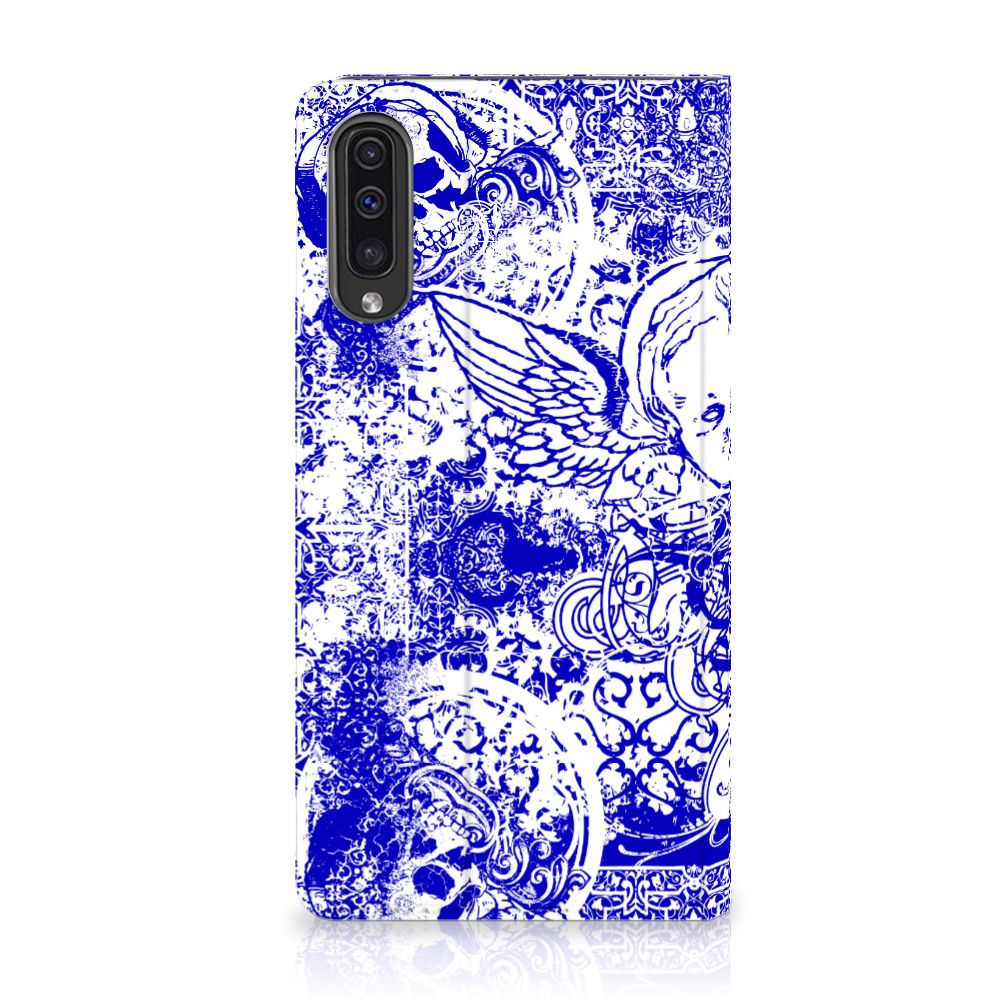 Mobiel BookCase Samsung Galaxy A50 Angel Skull Blauw