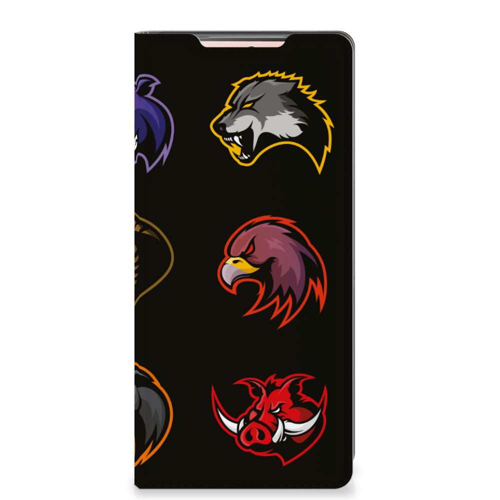 Samsung Galaxy Note20 Magnet Case Cartoon with colorful animal designs including wolves and birds.