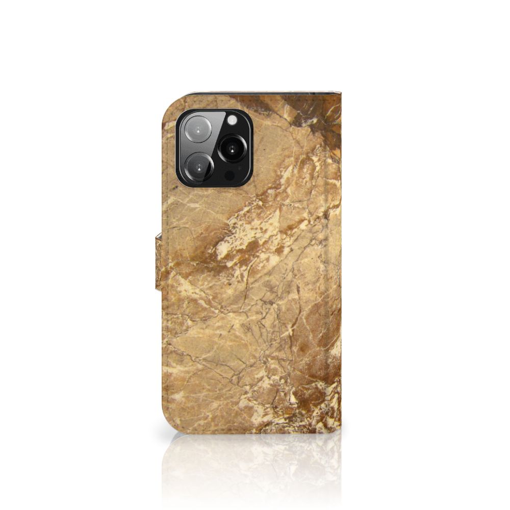iPhone 13 Pro Max Bookcase Marmer Creme, luxe en beschermend hoesje met marmerlook.