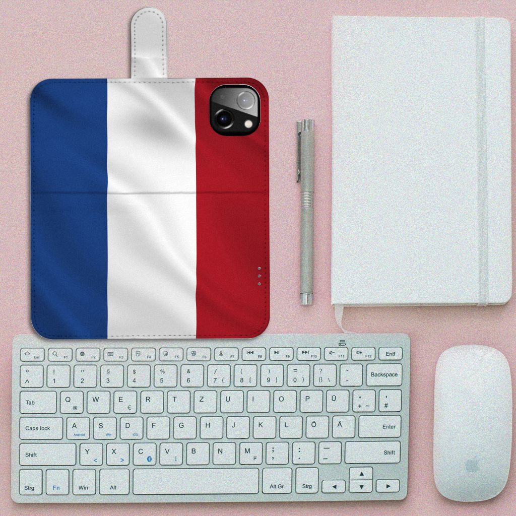iPhone 14 Plus Bookstyle Case Nederlandse Vlag met franse vlag als design, ideaal voor Nederlandse trots.