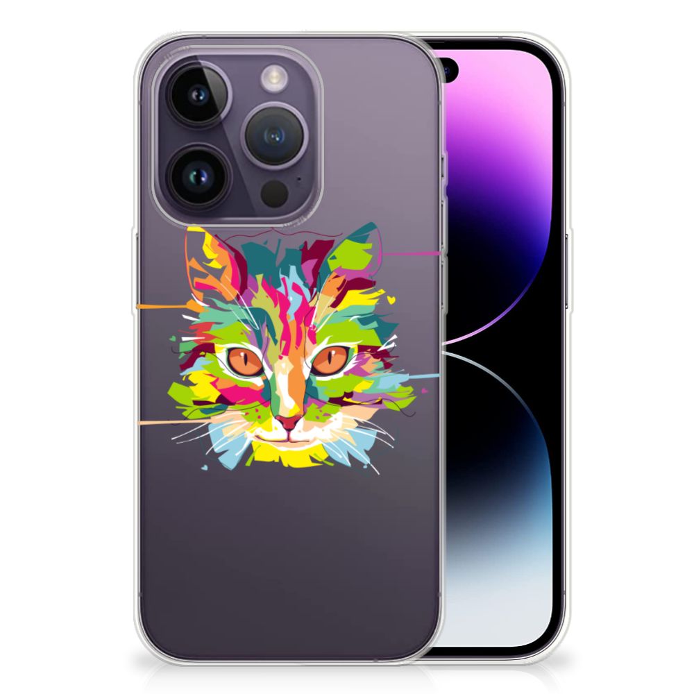 Apple iPhone 14 Pro Telefoonhoesje met Naam Cat Color met kleurrijke kattenillustratie 🐱.