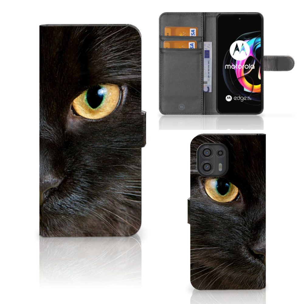 Motorola Edge 20 Lite Telefoonhoesje met Pasjes Zwarte Kat