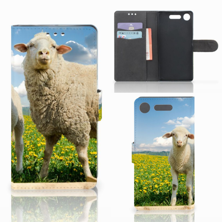 Sony Xperia XZ1 Telefoonhoesje met Pasjes Schaap en Lammetje