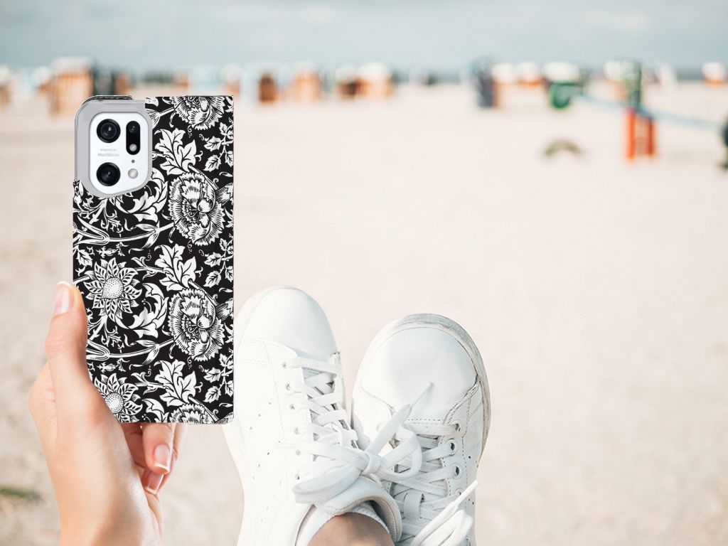 OPPO Find X5 Pro Smart Cover Black Flowers - B2C Telecom