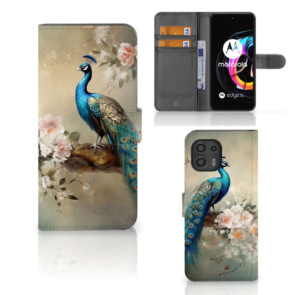 Telefoonhoesje met Pasjes voor Motorola Edge 20 Lite Vintage Pauwen