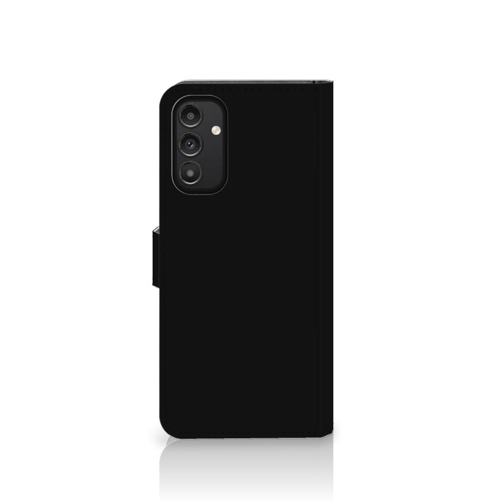 Samsung Galaxy A14 5G Leuk Hoesje Boho Text in zwart met ruimte voor pasjes.