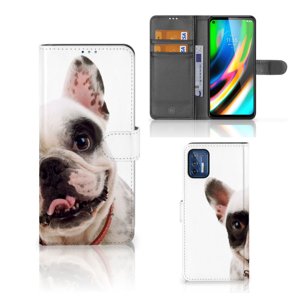 Motorola Moto G9 Plus Telefoonhoesje met Pasjes Franse Bulldog
