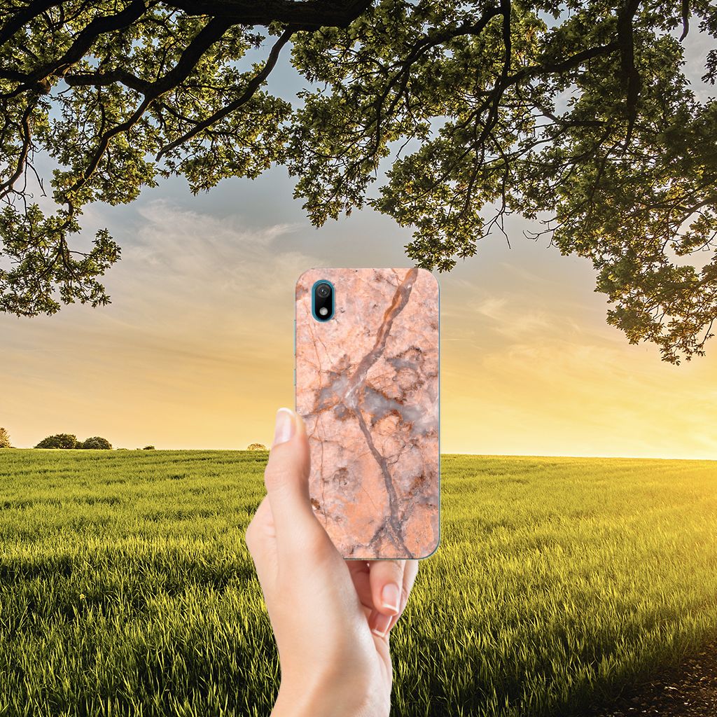 Huawei Y5 (2019) TPU Siliconen Hoesje Marmer Oranje