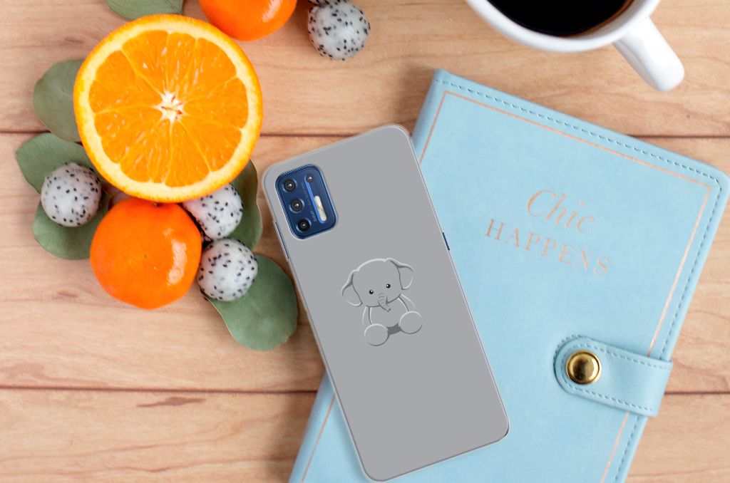 Motorola Moto G9 Plus Telefoonhoesje met Naam Grijs Baby Olifant