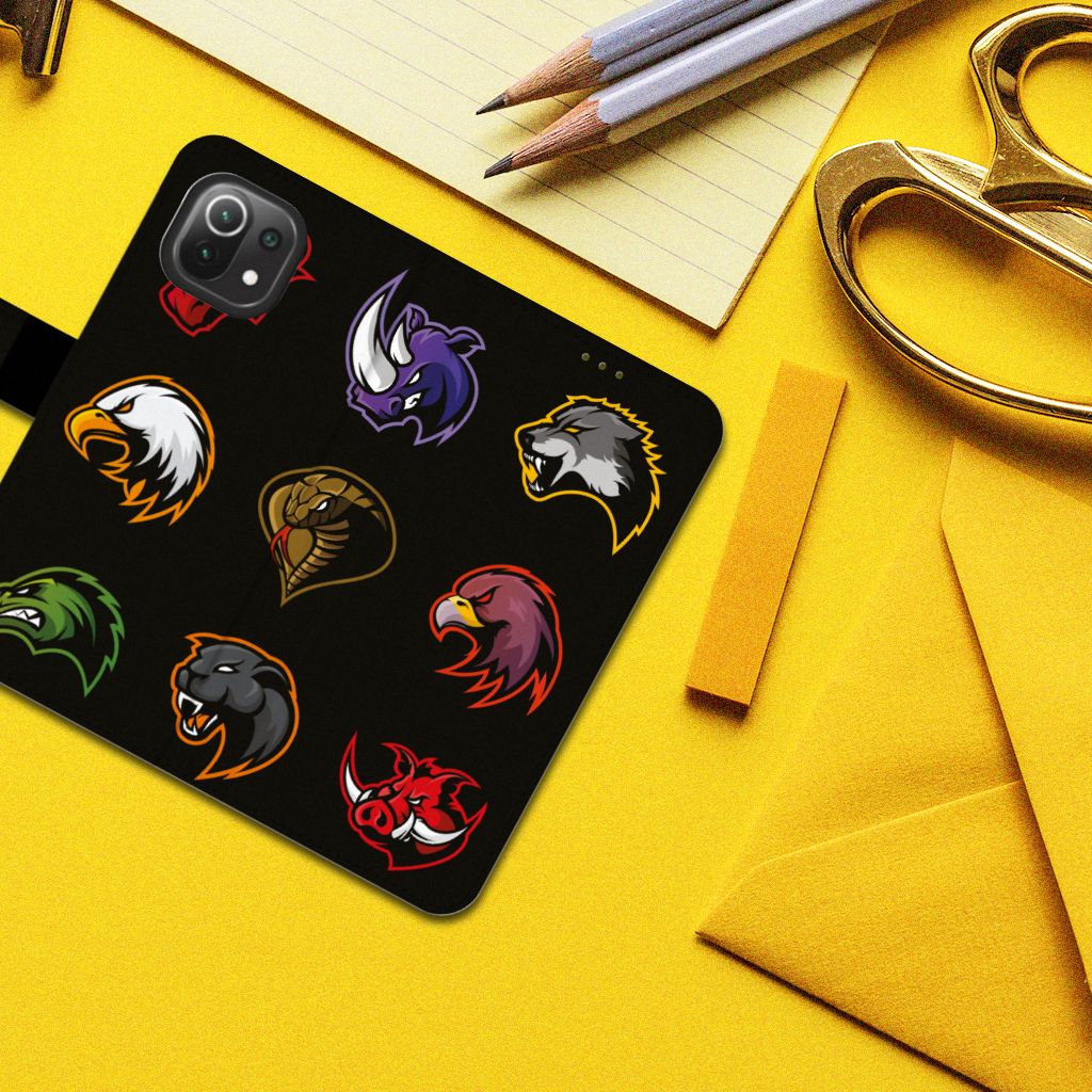 Xiaomi 11 Lite 5G NE | Mi 11 Lite Leuk Hoesje Cartoon met kleurrijke cartoon dierenkoppen.