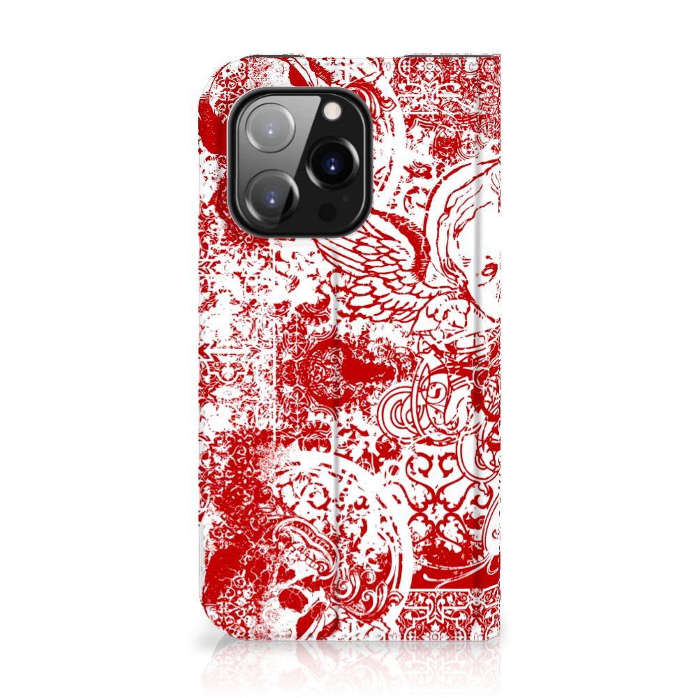 Mobiel BookCase iPhone 14 Pro Angel Skull Rood - B2C Telecom