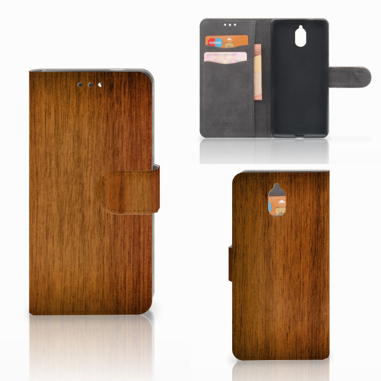 Nokia 3.1 (2018) Book Style Case Donker Hout