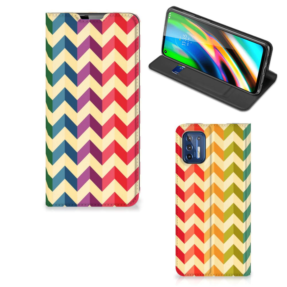 Motorola Moto G9 Plus Hoesje met Magneet Zigzag Multi Color - B2C Telecom