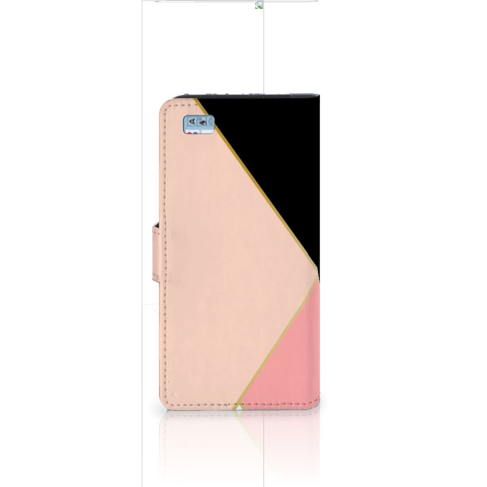 Huawei Ascend P8 Lite Book Case Zwart Roze Vormen