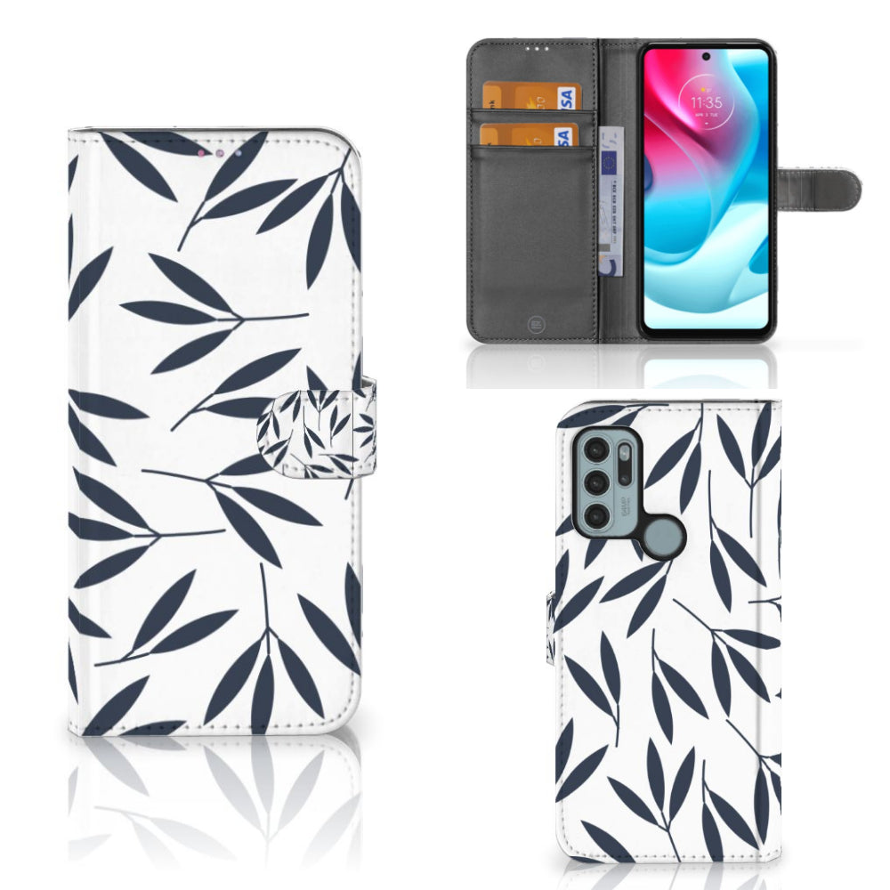 Motorola Moto G60s Hoesje Leaves Blue