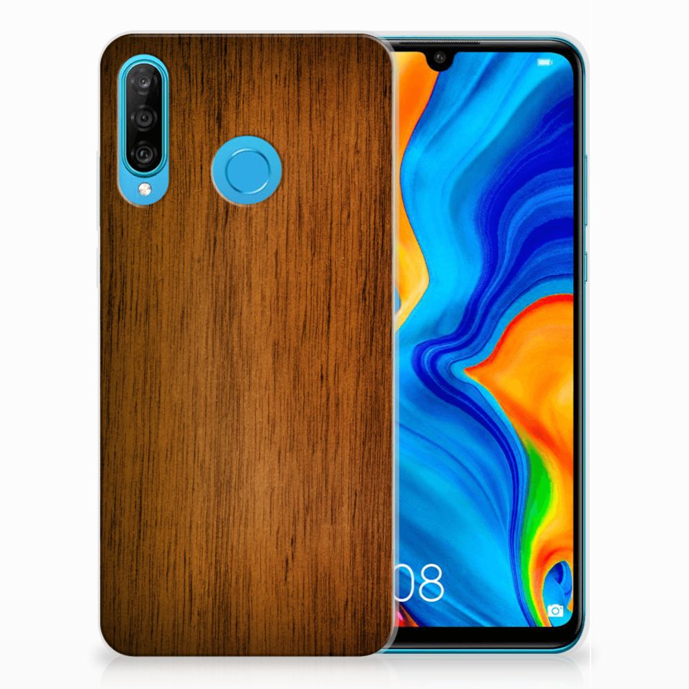 Huawei P30 Lite Bumper Hoesje Donker Hout