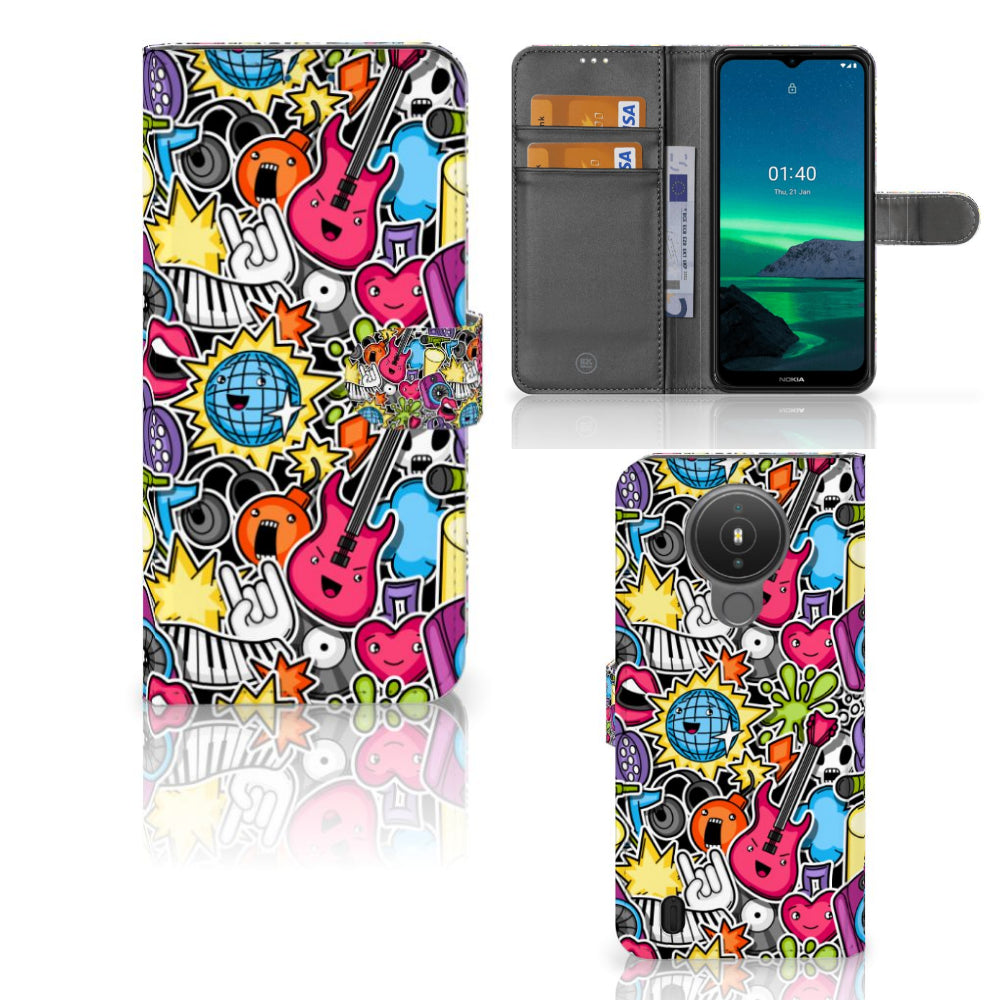 Nokia 1.4 Wallet Case met Pasjes Punk Rock