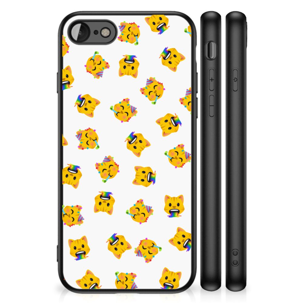 Back Case voor iPhone SE 2022 | SE 2020 | 7/8 Katten Emojis met kleurrijke katten emojis patroon.