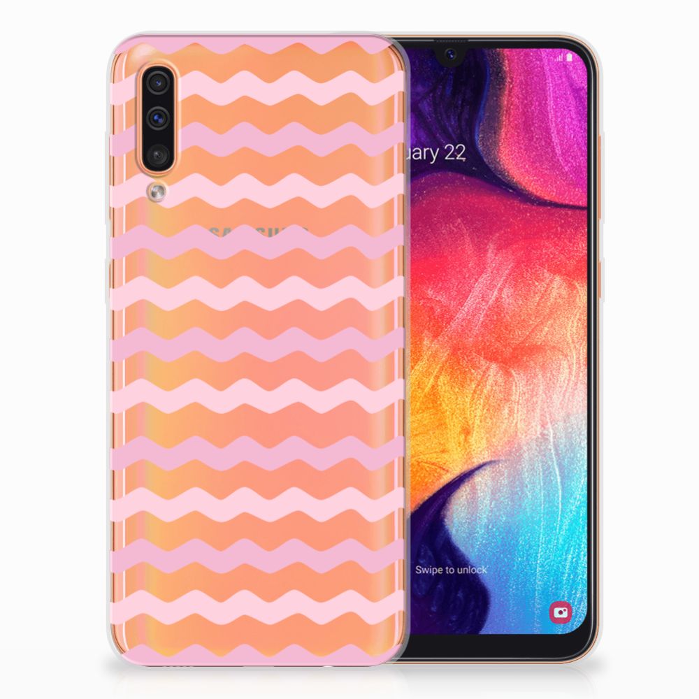 Samsung Galaxy A50 TPU bumper Waves Roze