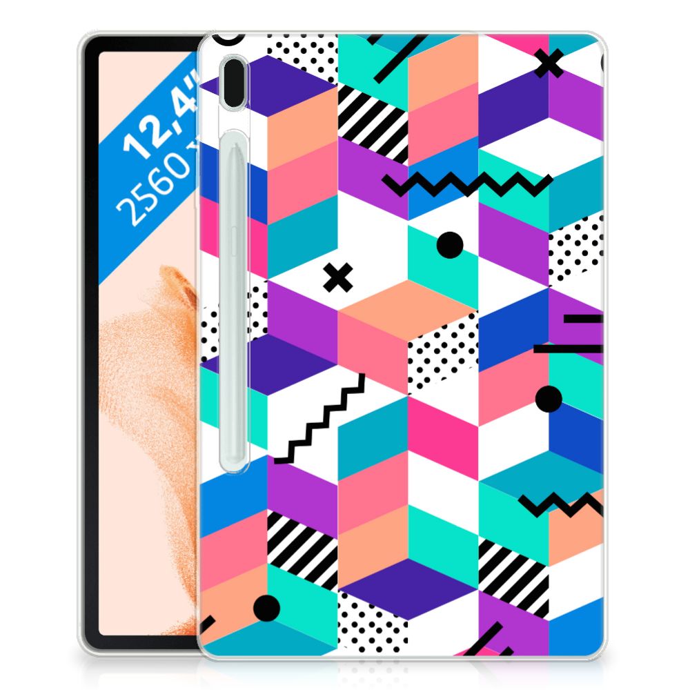 Samsung Galaxy Tab S7FE Back Cover Blokken Kleurrijk - B2C Telecom