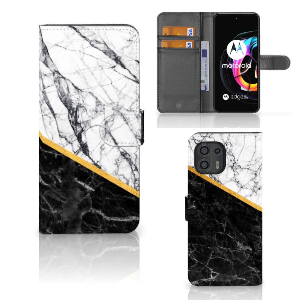 Motorola Edge 20 Lite Bookcase Marmer Wit Zwart - Origineel Cadeau Man
