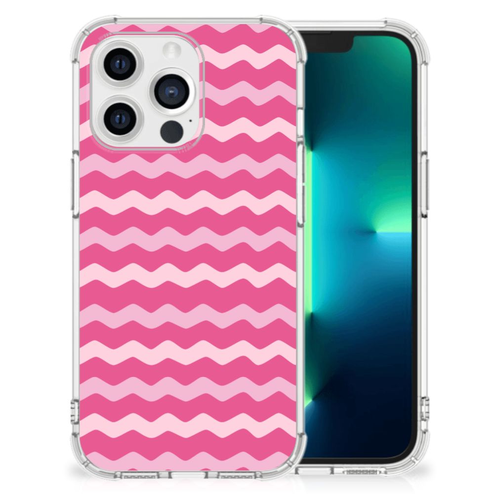 Apple iPhone 13 Pro Doorzichtige Silicone Hoesje Waves Pink B2C Telecom