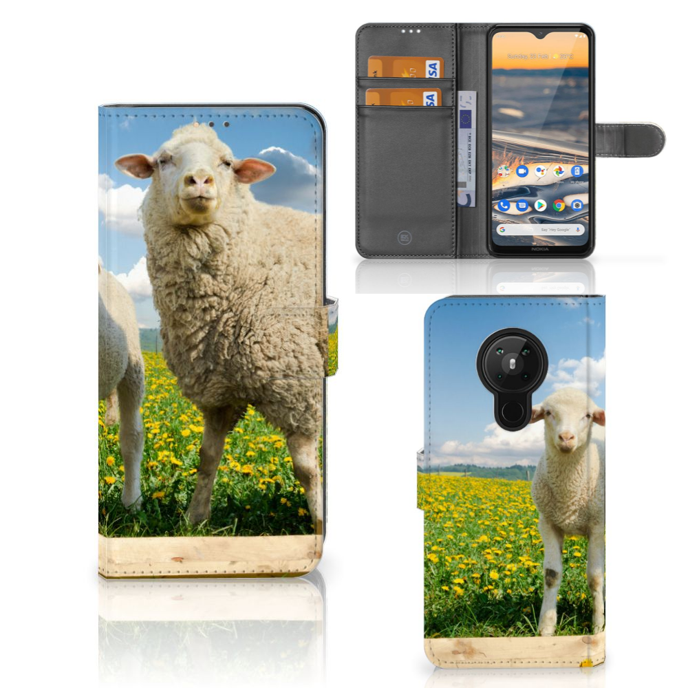 Nokia 5.3 Telefoonhoesje met Pasjes Schaap en Lammetje