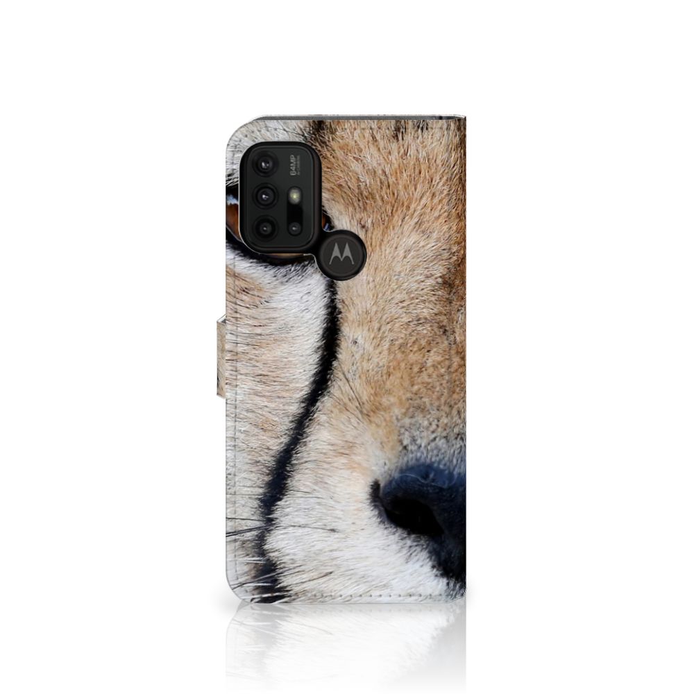 Motorola Moto G10 | G20 | G30 Telefoonhoesje met Pasjes Cheetah met close-up van een cheeta gezicht.