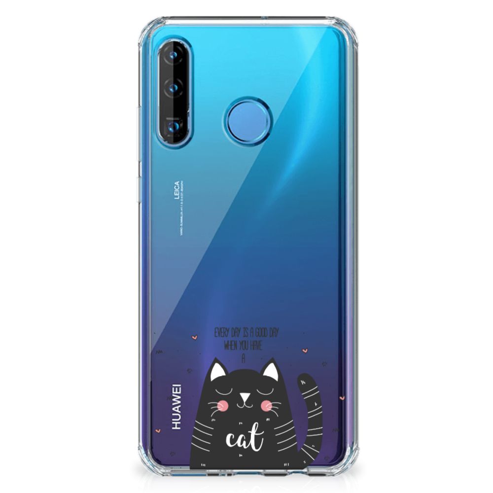 Huawei P30 Lite Stevig Bumper Hoesje Cat Good Day