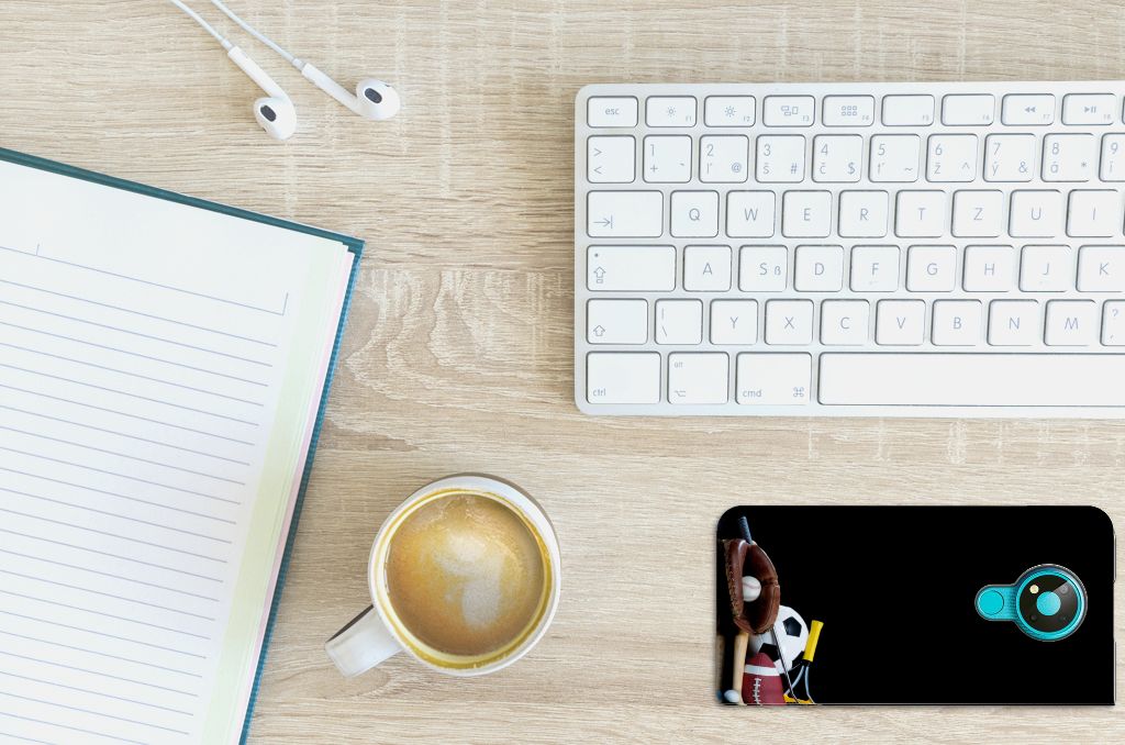 Nokia 3.4 Hippe Standcase Sports with coffee and keyboard on wooden desk