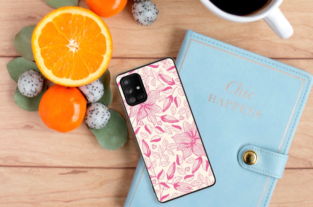 Samsung Galaxy A71 Bloemen Hoesje Pink Flowers B2C Telecom