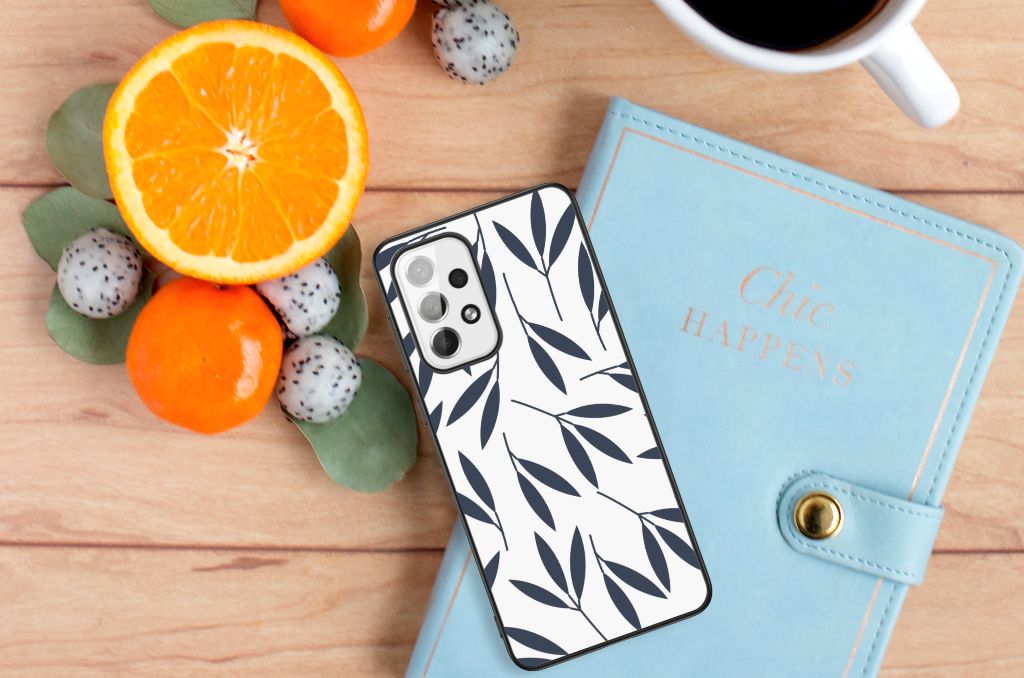 Samsung Galaxy A73 Bloemen Hoesje Leaves Blue B2C Telecom