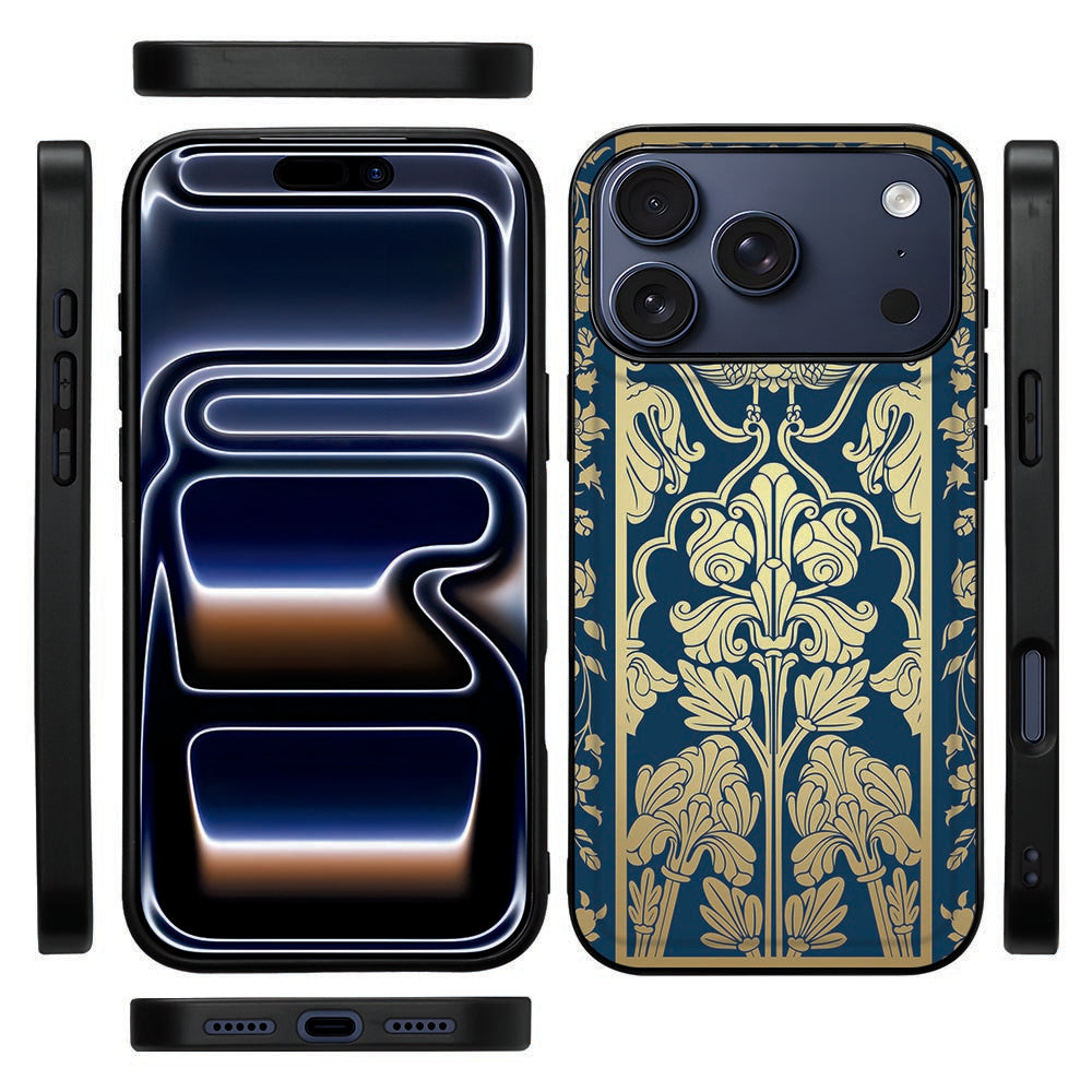 Zijaanzicht iPhone 18 Pro hoesje Beige Flowers met de zwarte TPU-rand rondom