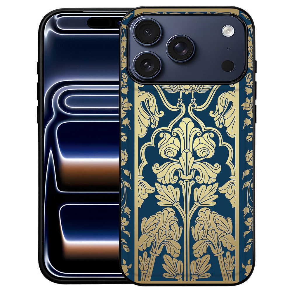 Beige Flowers iPhone 18 Pro Max back cover met bloemen in beige en groen op de kunstleren achterkant