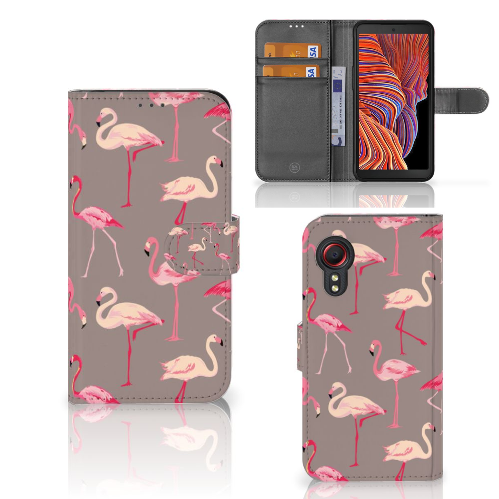 Samsung Galaxy Xcover 5 Telefoonhoesje met Pasjes Flamingo