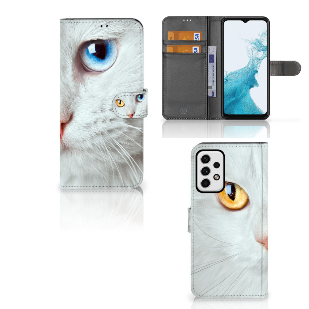 Samsung Galaxy A23 Telefoonhoesje met Pasjes Witte Kat