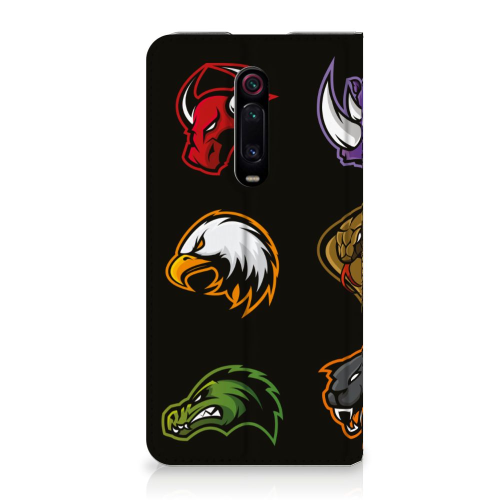 Xiaomi Mi 9T Pro Magnet Case Cartoon with various colorful animal logos on a black background.