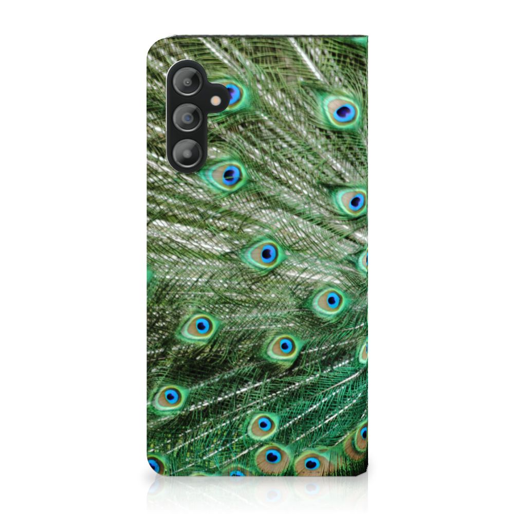 Samsung Galaxy A14 5G Hoesje maken Pauw met een kleurrijk pauwenveren ontwerp.