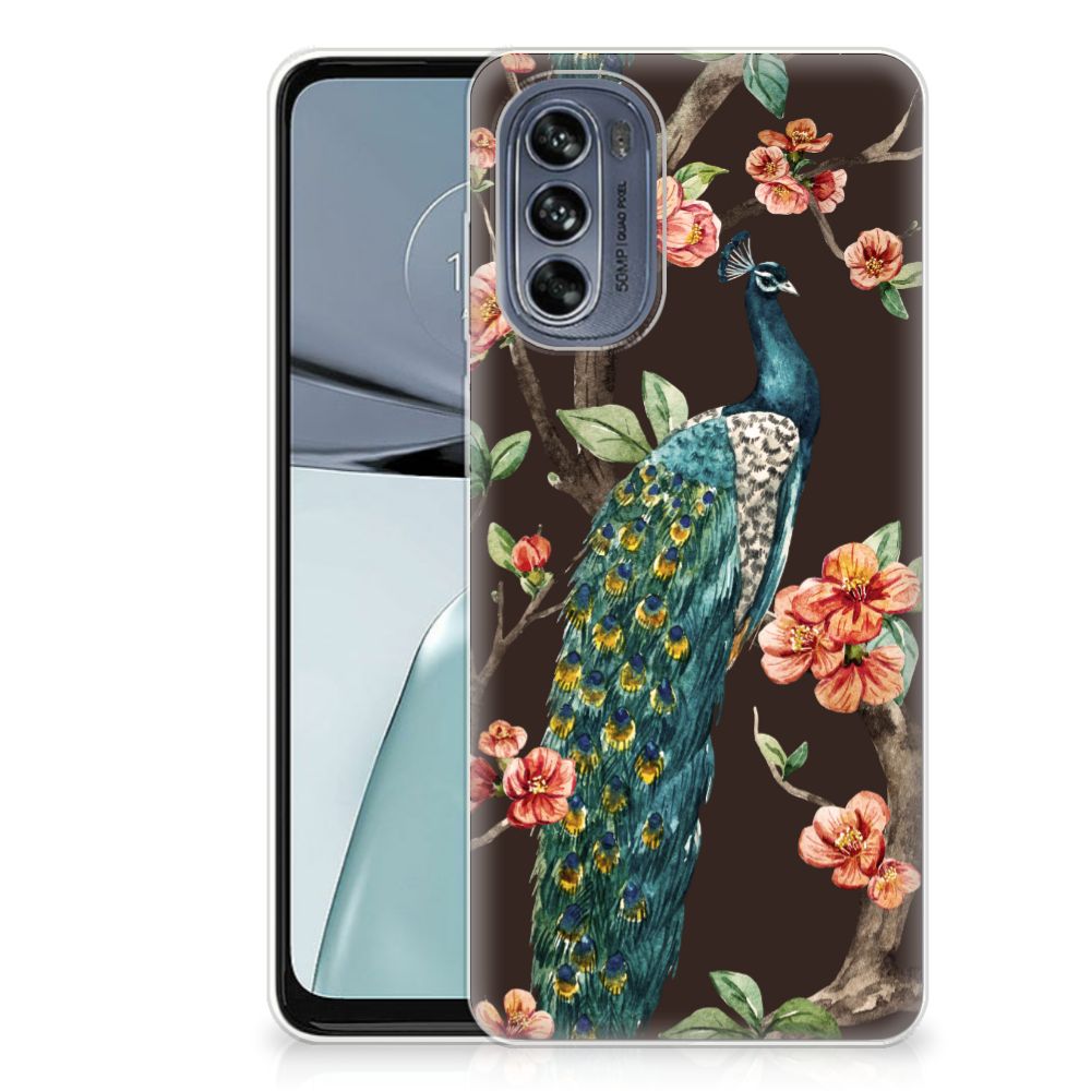 Motorola Moto G62 5G TPU Hoesje Pauw met Bloemen