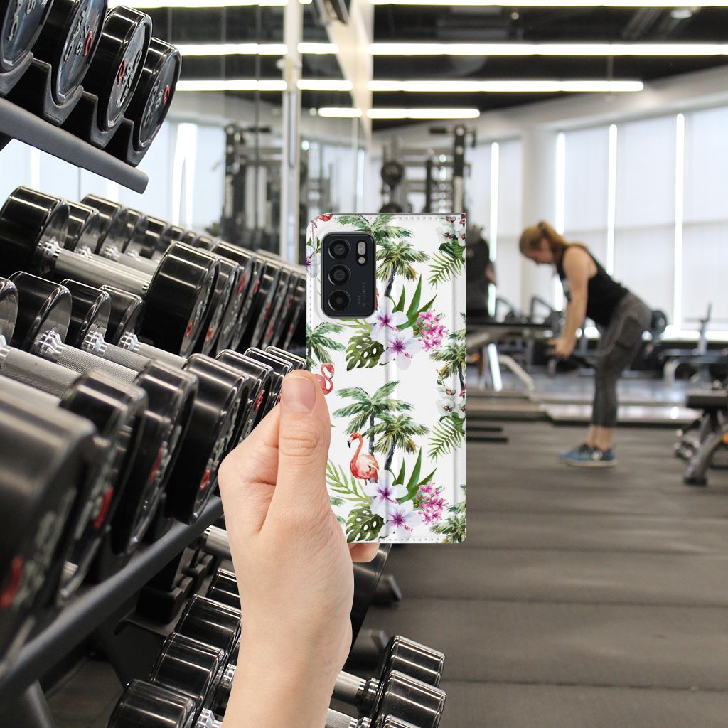 OPPO Reno6 5G Hoesje maken Flamingo Palms - B2C Telecom