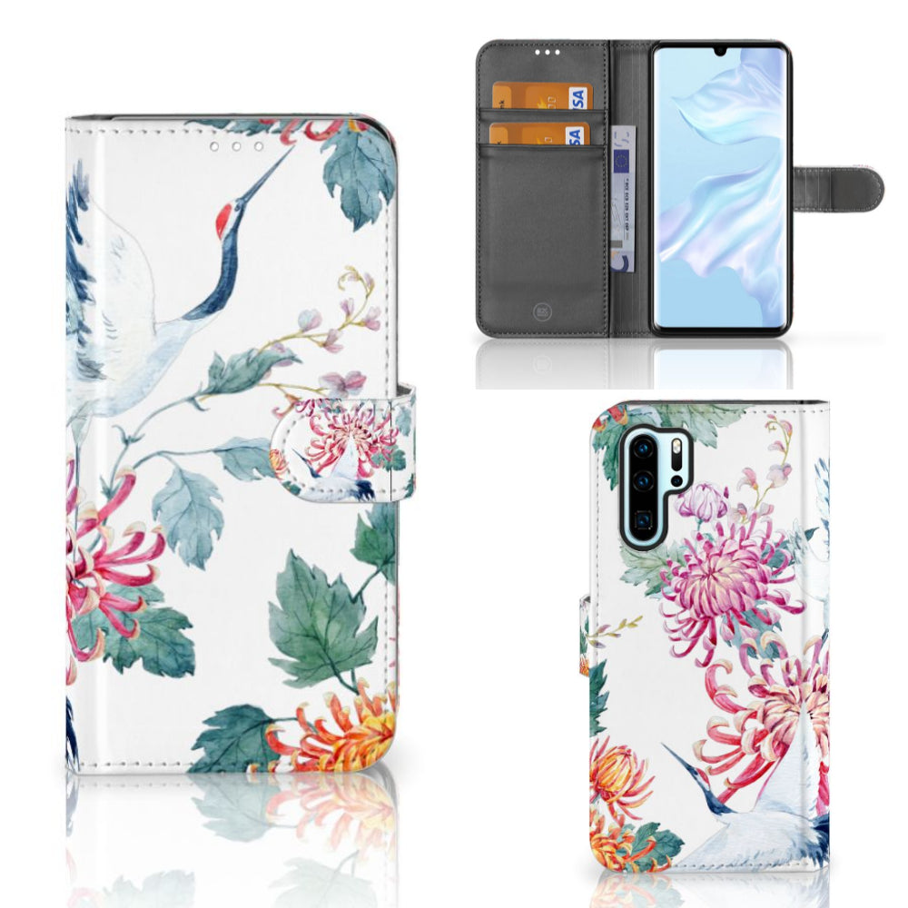 Huawei P30 Pro Telefoonhoesje met Pasjes Bird Flowers