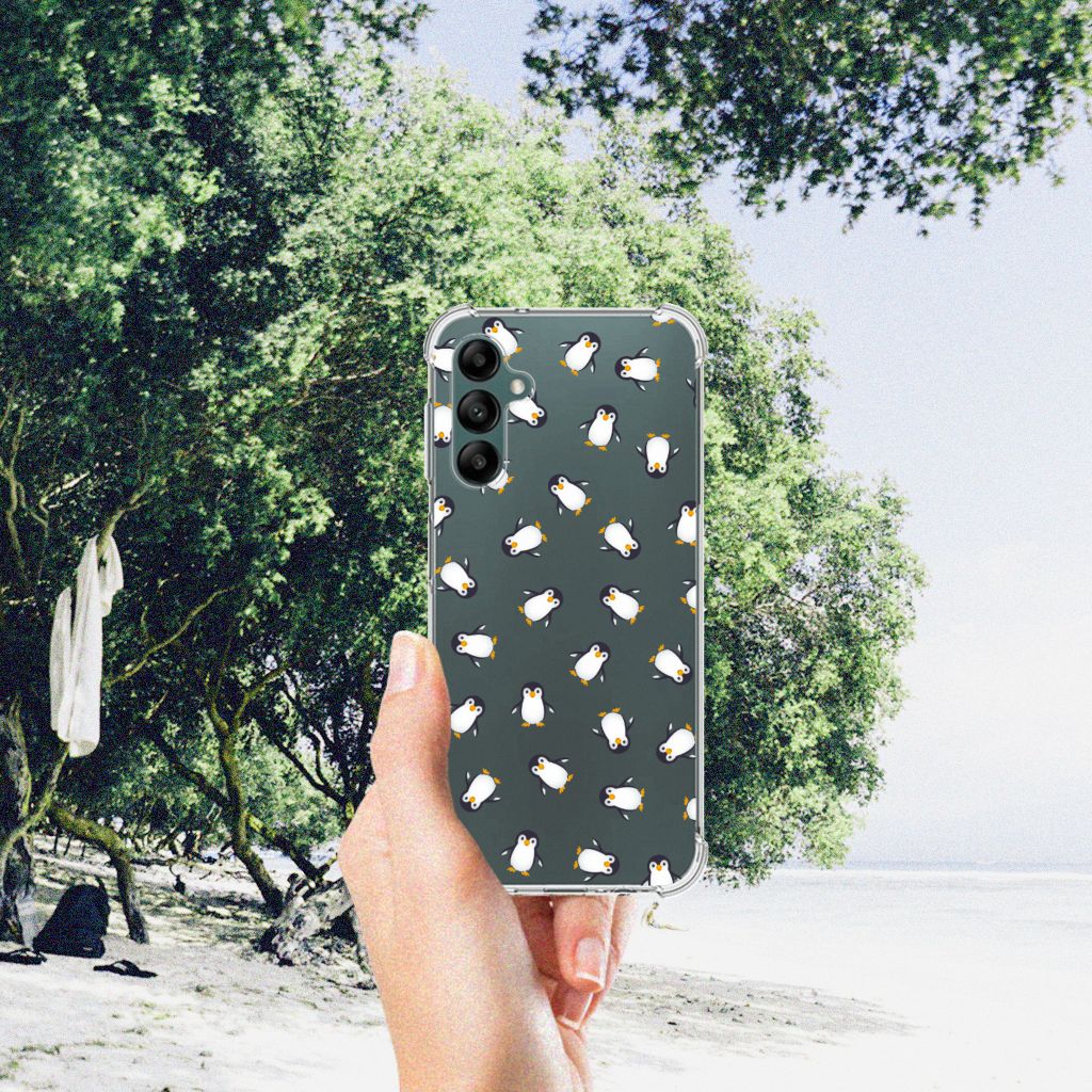 Doorzichtige Silicone Hoesje voor Samsung Galaxy A14 5G/4G Pinguïn met schattige pinguïnpatroon.