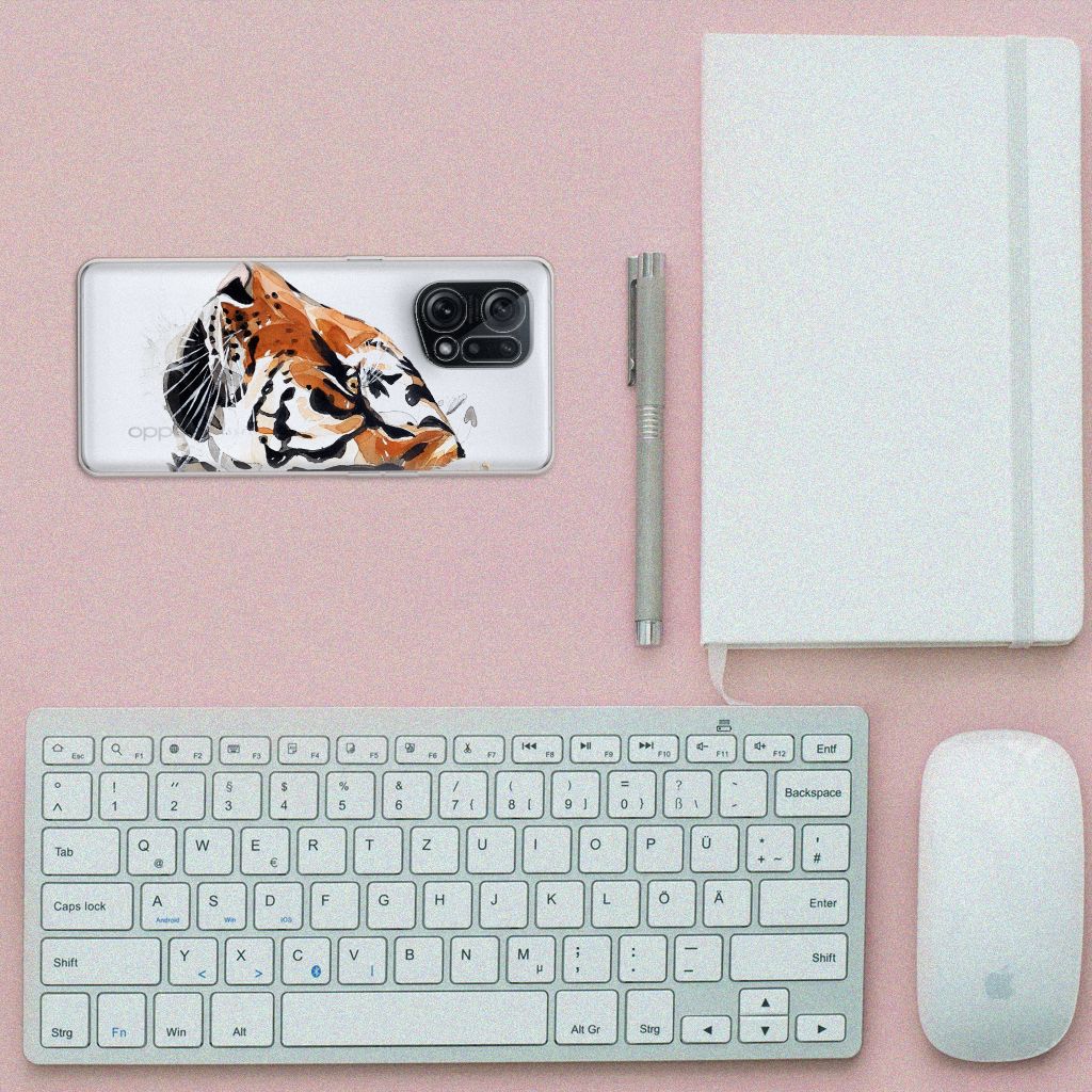 Hoesje maken OPPO Find X5 Watercolor Tiger B2C Telecom